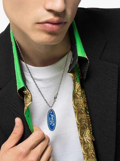 Shop Versace X Ford Silver Tone Logo Necklace