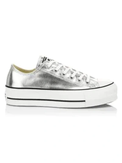 Shop Converse Chuck Taylor All Star Lift Metallic Canvas Low-top Sneakers In Silver Black