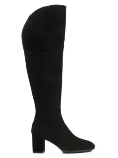 Shop Aquatalia Delaney Knee-high Stretch Suede Boots In Black