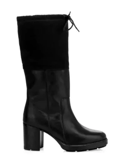 Shop Aquatalia Women's Ishana Block-heel Shearling-lined Boots In Black
