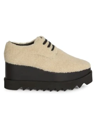 Shop Stella Mccartney Elyse Faux Shearling Platform Wedge Creepers In Champagne