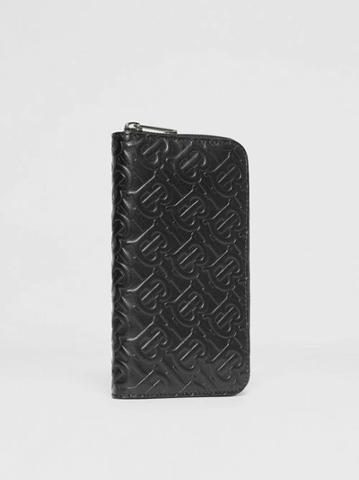 Shop Burberry Monogram Leather Ziparound Wallet In Black