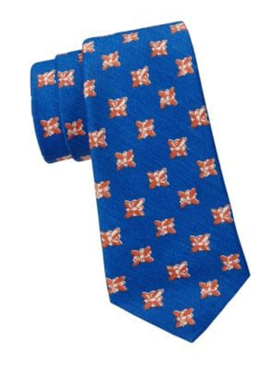 Shop Kiton Printed Silk & Linen-blend Tie In Blue