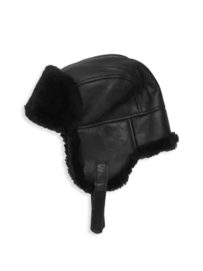 Shop Surell Leather & Shearling Trooper Hat In Black