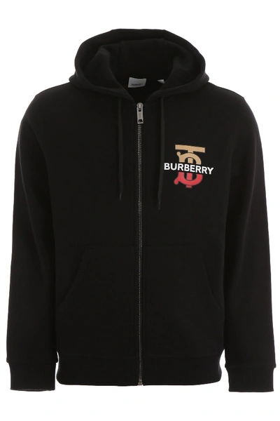 Shop Burberry Logo Embroidered Zip In Black