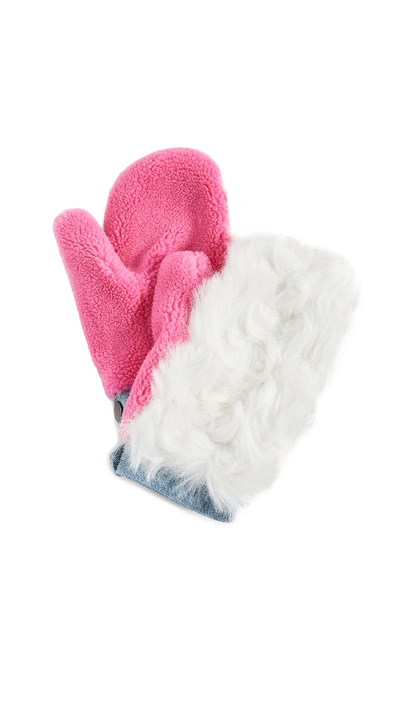 Shop Heurueh Hybrid Faux Fur Mittens In Pink