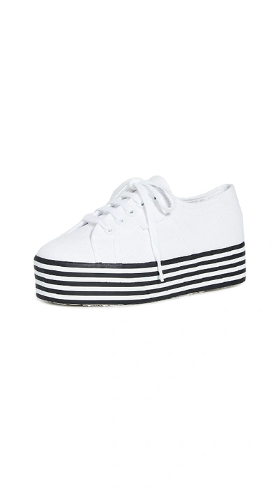 Shop Superga 2790 Multi Stripes Platform Sneakers In Black/white