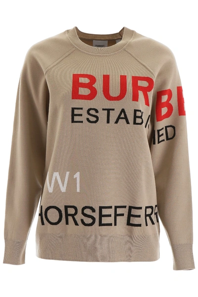 Shop Burberry Horseferry Intarsia Sweater In Beige