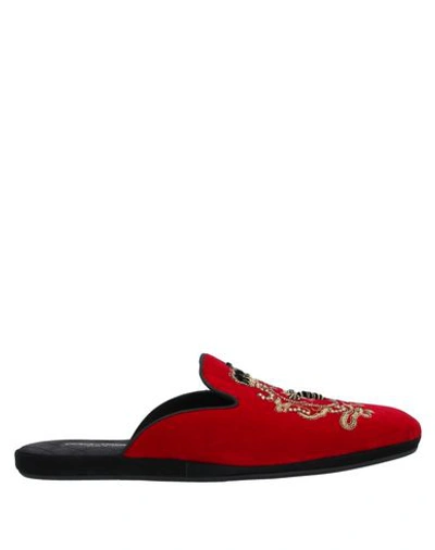 Shop Dolce & Gabbana Man Slippers Burgundy Size 7.5 Textile Fibers In Red