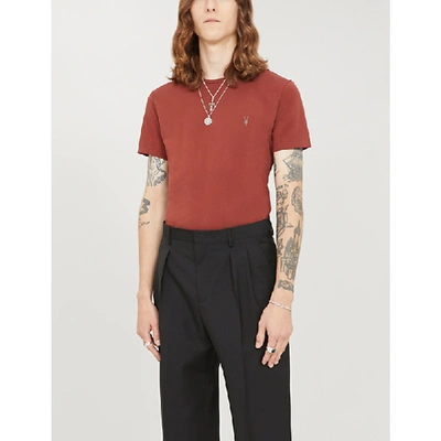 Shop Allsaints Tonic Crewneck Cotton-jersey T-shirt In Vista Red