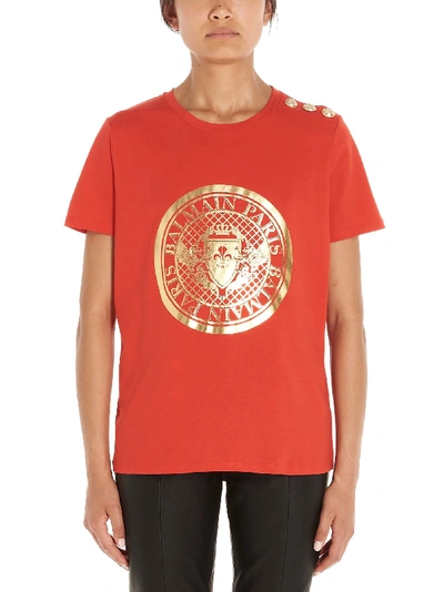 Shop Balmain Red Cotton T-shirt