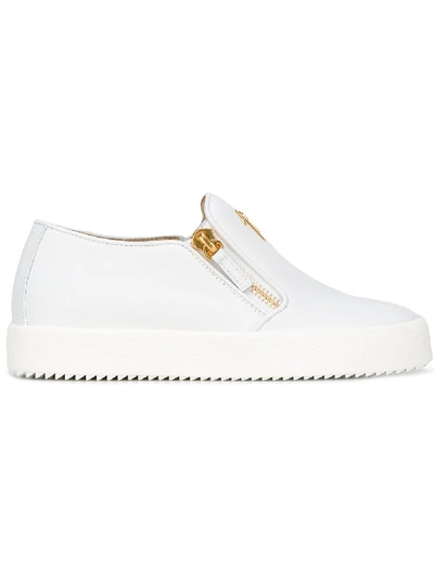 Shop Giuseppe Zanotti White Leather Slip On Sneakers
