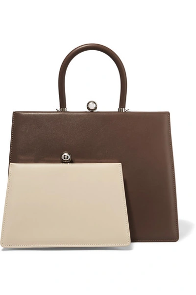 Shop Ratio Et Motus Twin Frame Two-tone Leather Tote In Brown