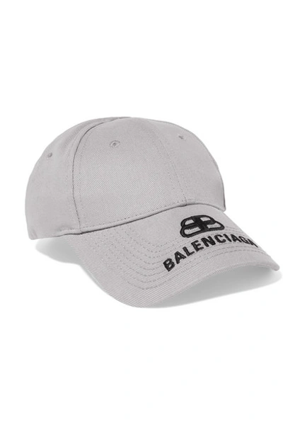 Shop Balenciaga Embroidered Cotton-twill Baseball Cap In Gray