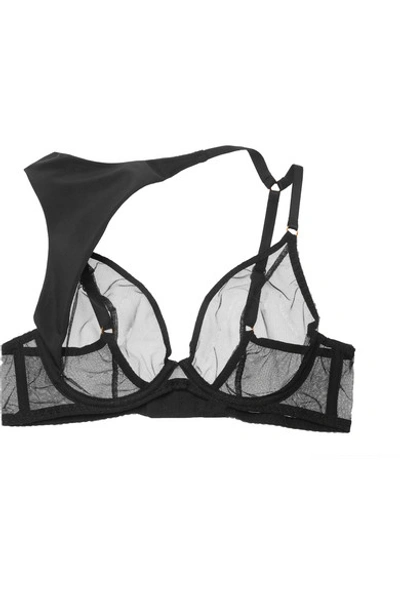 Shop Agent Provocateur Payton Layered Stretch-silk Crepe De Chine And Tulle Underwired Bra In Black