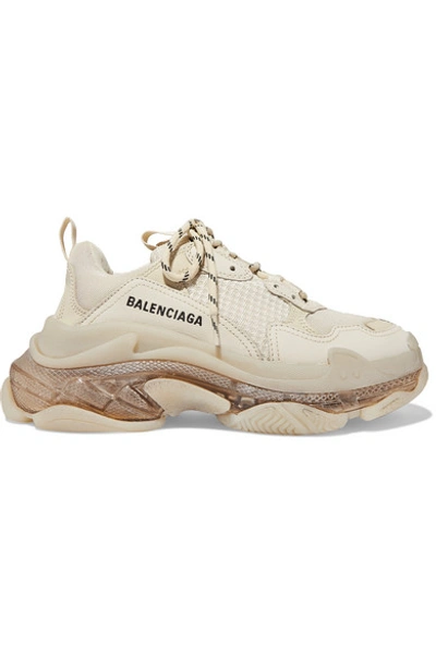 Shop Balenciaga Triple S Clear Sole Logo-embroidered Leather, Nubuck And Mesh Sneakers In Cream