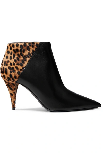 Shop Saint Laurent Kiki Leopard-print Calf Hair And Leather Ankle Boots In Black