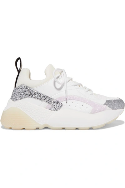 Stella Mccartney Eclypse Glittered Faux Leather, Suede And Trainers Silver |