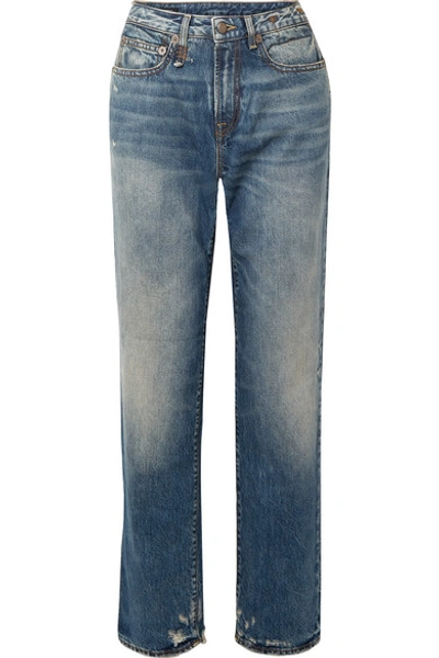 Shop R13 Distressed Mid-rise Straight-leg Jeans In Blue