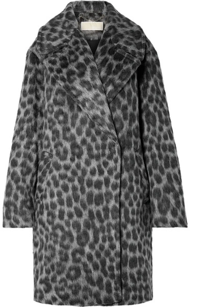Shop Michael Michael Kors Oversized Leopard-print Faux Fur Coat In Gray