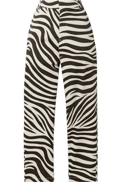 Shop Nili Lotan Paris Cropped Zebra-print Cotton-blend Poplin Pants In Black