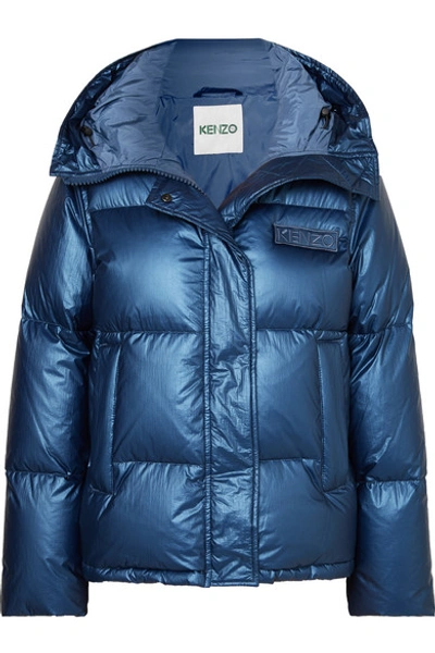 Shop Kenzo Hooded Metallic Quilted Shell Down Jacket In Navy