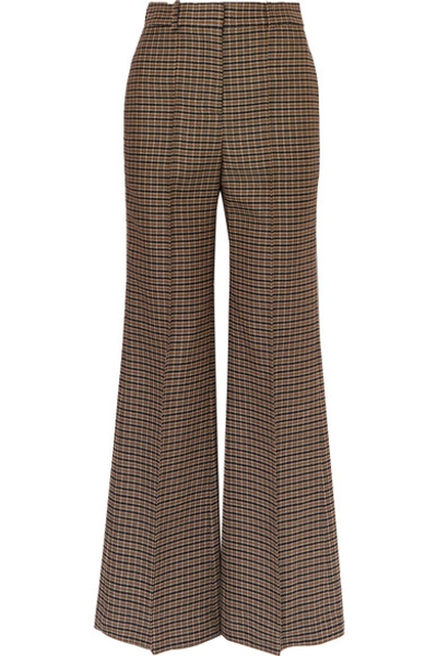 Shop Victoria Beckham Checked Wool Wide-leg Pants In Brown