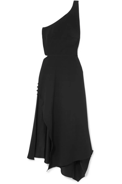 Shop Burnett New York One-shoulder Cutout Crepe Dress In Black