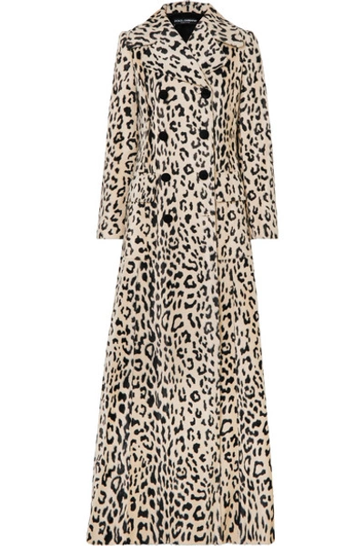 Shop Dolce & Gabbana Double-breasted Leopard-print Cotton-blend Faux Fur Coat In Leopard Print
