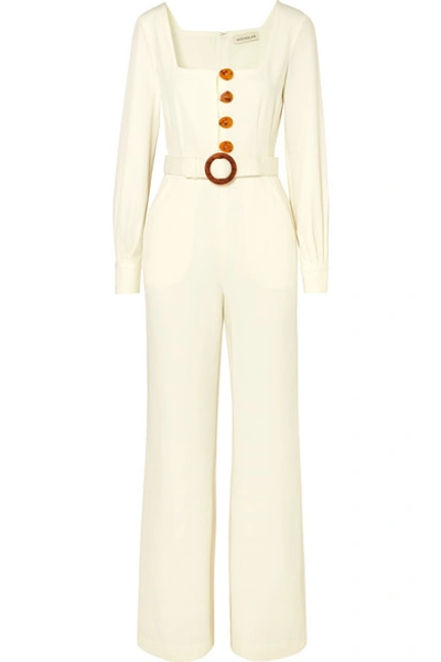 Shop Nicholas Belted Twill Jumpsuit In White