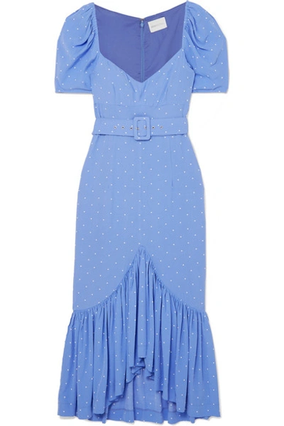 Shop Alice Mccall Slow Dreams Ruffled Polka-dot Crepe Midi Dress In Blue