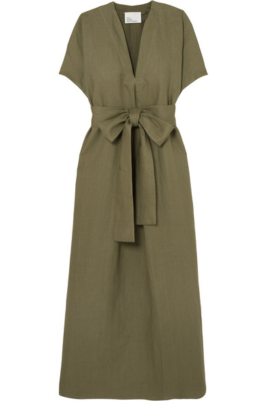 green linen maxi dress