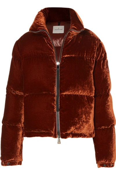 Shop Moncler Quilted Velvet Down Jacket In Copper