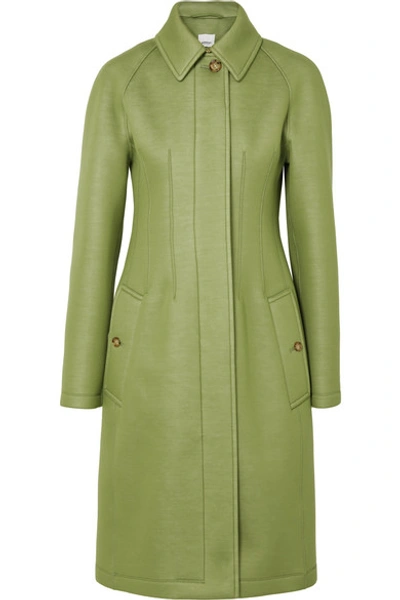 Shop Burberry Neoprene Coat In Green