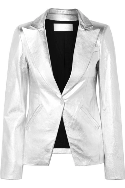 Shop The Mighty Company The Coventry Metallic Leather Blazer In Silver