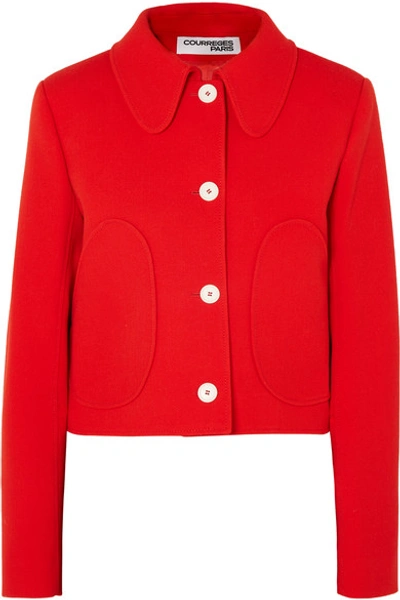 Shop Courrèges Cropped Wool-twill Jacket In Red
