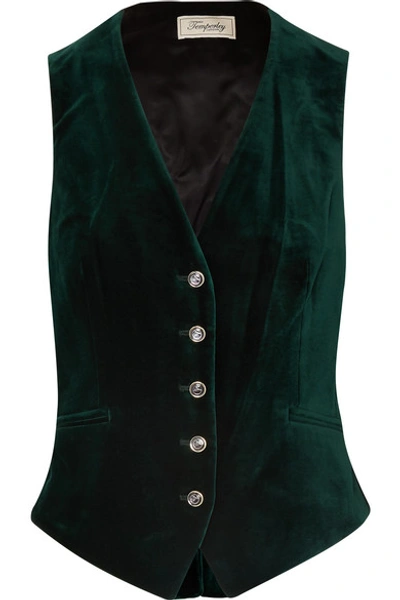 Shop Temperley London Clove Satin-paneled Velvet Vest In Dark Green
