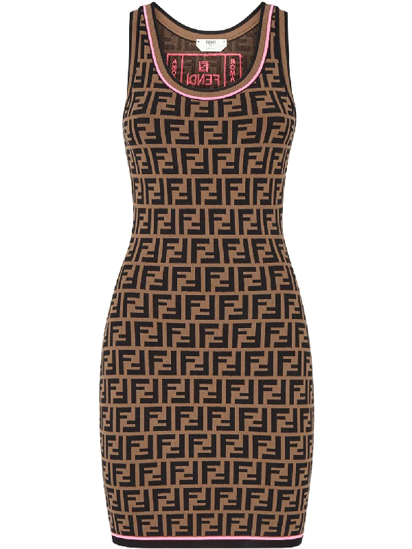 Fendi Ff Logo Knit Dress In Brown | ModeSens