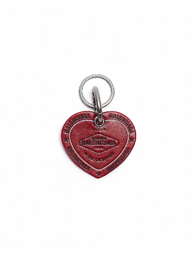 Shop Balenciaga Red Leather Casino Heart Keyring