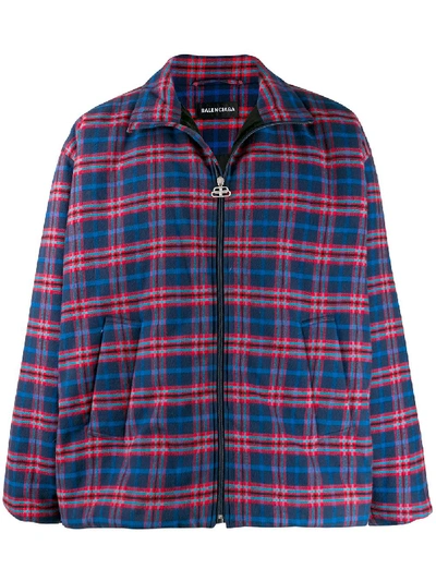 Shop Balenciaga Jacket With Check Motif In Blue