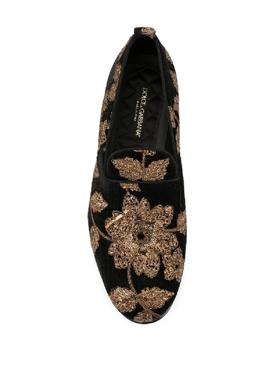 Shop Dolce & Gabbana Lurex Embroidery Moccasin In Black