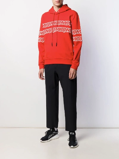 Shop Mcq By Alexander Mcqueen Cotton Blend Embroidered Logo Hoodie In Red