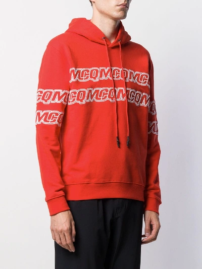 Shop Mcq By Alexander Mcqueen Cotton Blend Embroidered Logo Hoodie In Red