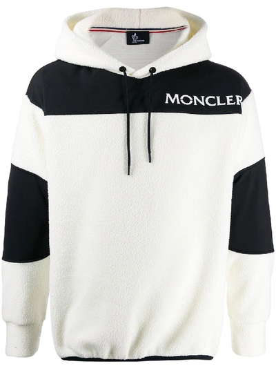 Shop Moncler Logo Print Hooded Sweatshirt In White