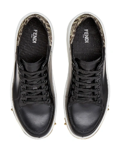 Shop Fendi Logo Leather Sneaker In Black