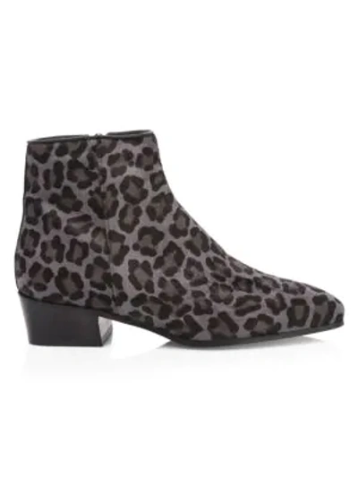 Shop Aquatalia Fuoco Leopard-print Calf Hair Ankle Boots In Grey Leopard