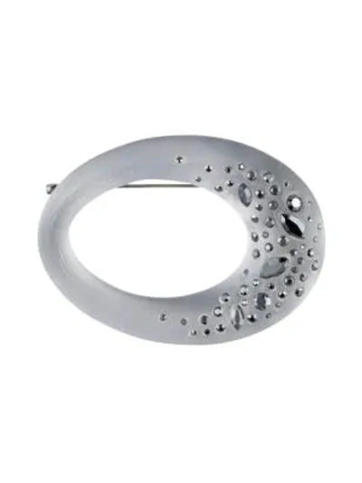 Shop Alexis Bittar Noir Dust Ruthenium-plated, Crystal & Lucite Oval Brooch In Grey