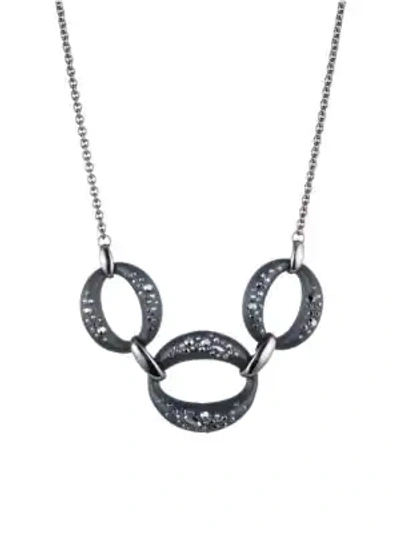 Shop Alexis Bittar Noir Dust Ruthenium-plated, Crystal & Lucite Small Link Necklace In Black
