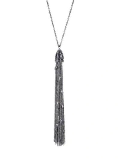 Shop Alexis Bittar Ruthenium-plated Cascading Crystal Tassel Pendant Necklace In Silver