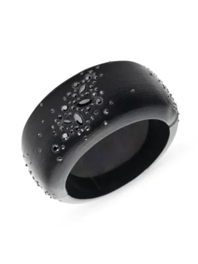 Shop Alexis Bittar Noir Dust Ruthenium-plated, Crystal & Lucite Large Hinged Bracelet In Black